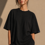 Man wearing Luri Signature Oversized Tee in black — premium unisex 260 GSM Mercerized Supima Cotton t-shirt, front view, clean minimal boxy oversized fit